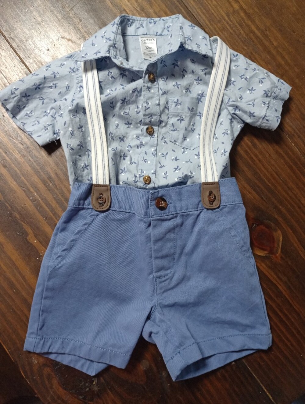Carter's Boy Short Set With Suspenders Size 12 Months
